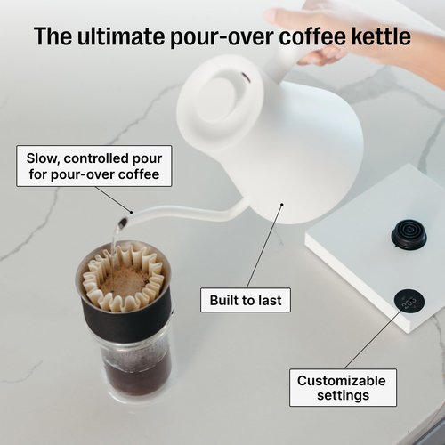 Fellow Stagg EKG Pro Electric Gooseneck Kettle - Pour-Over Coffee and Tea, Quick Heating, Precise Temperature Control, Scheduling, Built-in Brew Timer, Matte White with Maple Wood Handle, 0.9 Liter