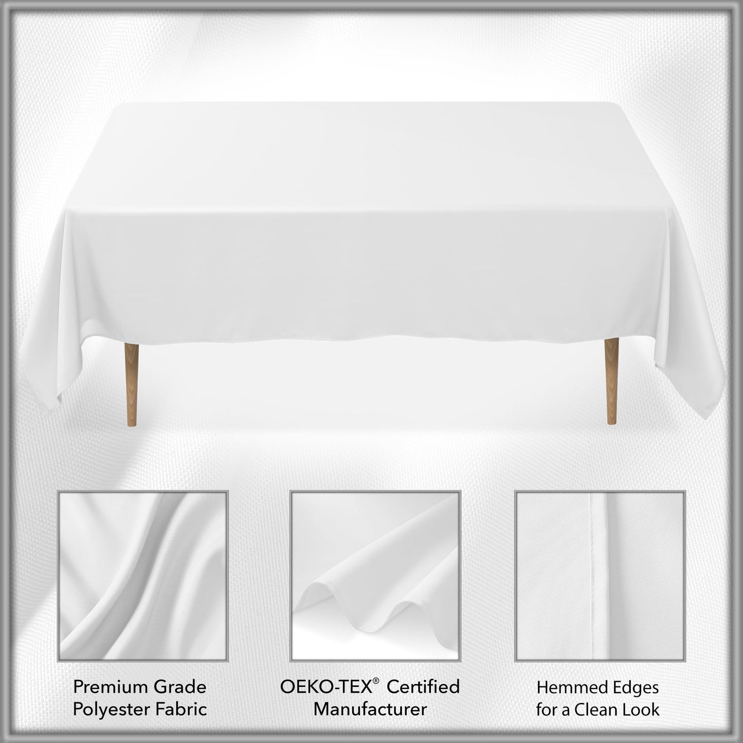 Lann's Linens 70 x 120 Inch Rectangular Tablecloth, Washable Polyester Fabric Table Cloth for Dining Tables, Parties, Restaurants, Weddings - White