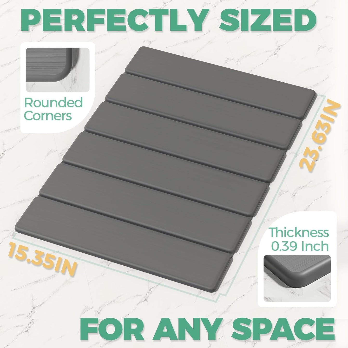 SYIPO Stone Bath Mat - Super Absorbent Non-Slip Diatomite Mat 23.6 x 15.3” | Quick Drying & Easy to Clean, Dark Gray