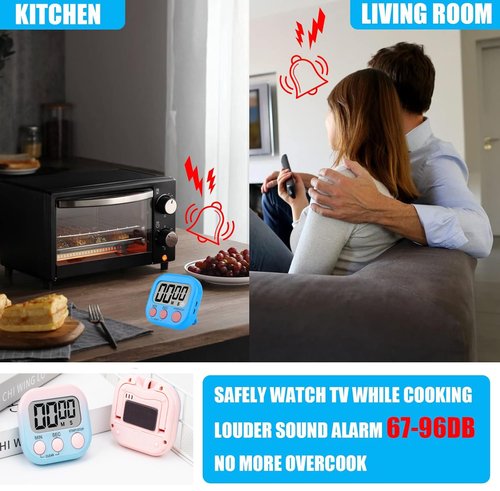 4 Pack Digital Timers, Timer for Kids, Magnetic Back and ON/Off Switch, Minute Second Count Up Countdown Kitchen Timers, Suitable for Cooking, Classroom, Teacher, Exercise, Game, Oven (Gradient Color)