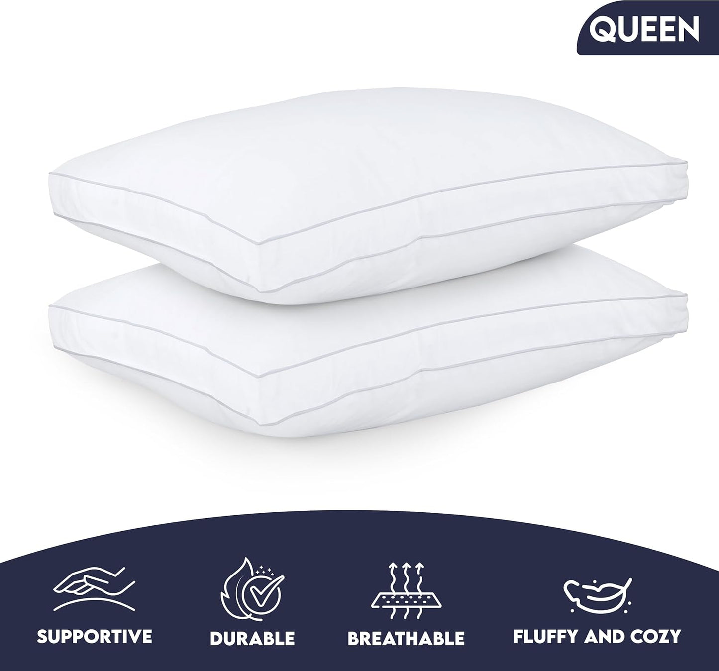 Utopia Bedding Queen Size Bed Pillows - Soft & Fluffy Down Alternative, Cooling Gusseted Design, Set of 2