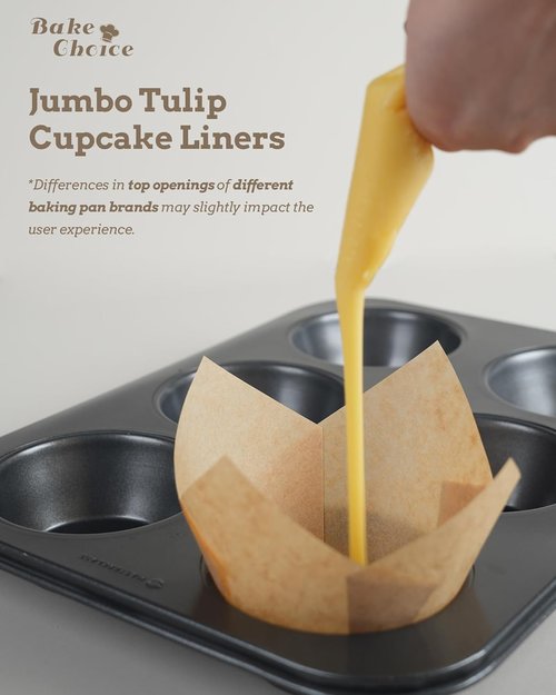 Bake Choice Jumbo Tulip Cupcake Liners - 100 Unbleached Greaseproof Baking Cups | Perfect for Parties & Holidays