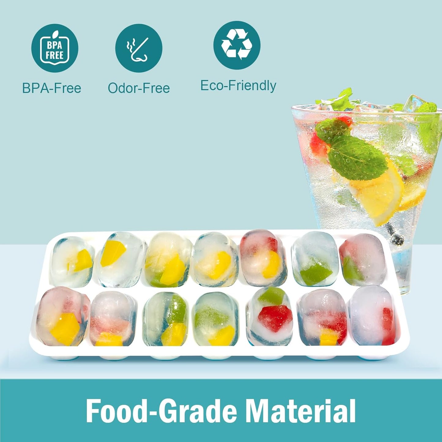 Skiennix Ice Cube Trays - Flexible Silicone Bottom for Easy Release | 3 Pack, Color-Coded (2 Green, 1 Blue)