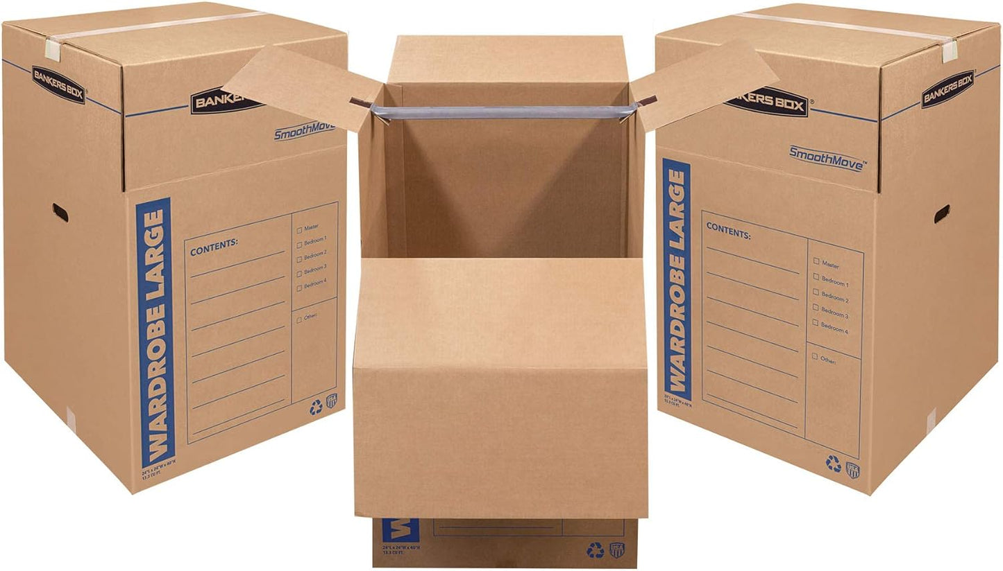 Bankers Box Tall Wardrobe Box - 3 Pack | Spacious 24" x 24" x 40" Storage Solution