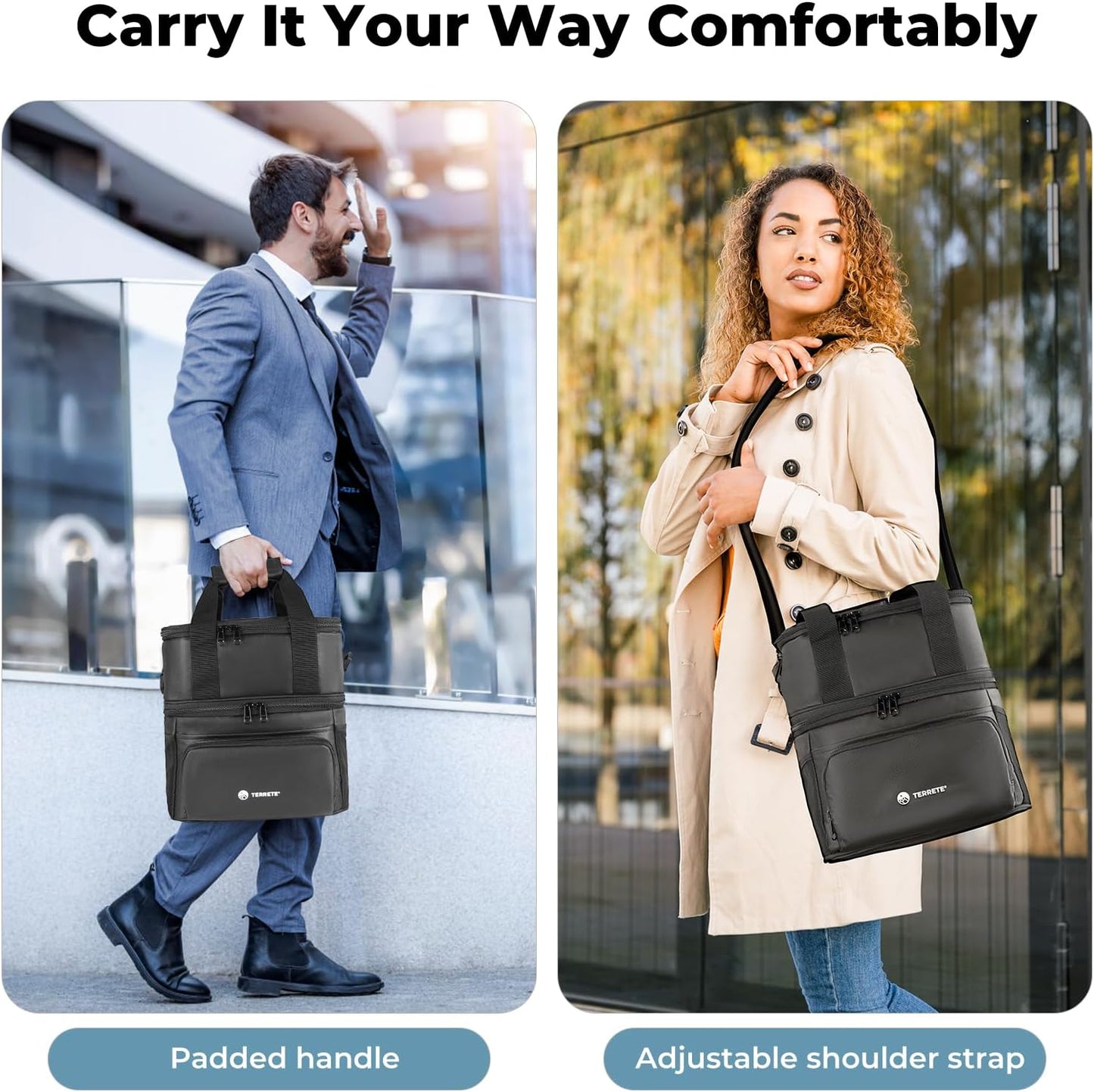 Skiennix Insulated Lunch Box - Double Deck Leakproof Cooler Bag for Work & Travel | 15L Black