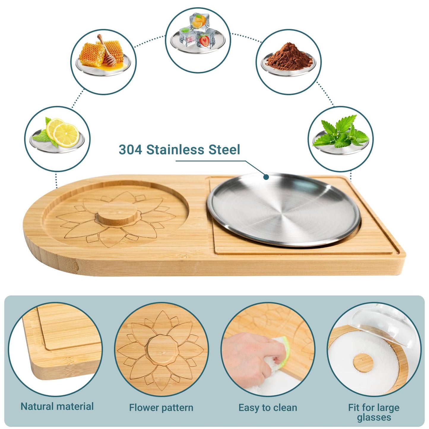Mugvell Margarita Salt Rimmer Set, Sugar and Salt Rimmer for Cocktails, Bartender Tool with Wood Bamboo Glass Rimmer for up to 5.1" Rims, Essential Margarita Set for Party Bar Celebration