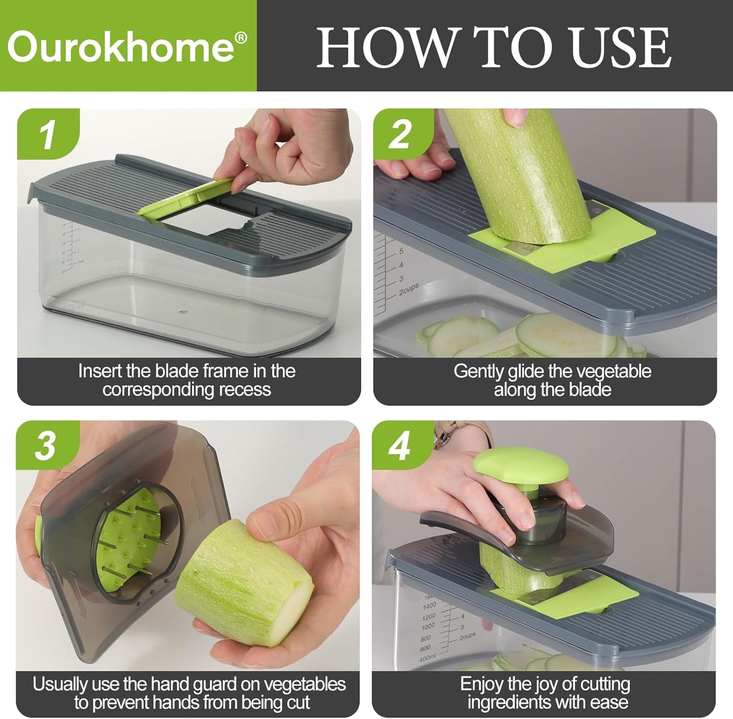 Ourokhome Veggie Chopper & Dicer - 12-in-1 Manual Food Mandolin Slicer for Zucchini, Potato & Onion - Gray