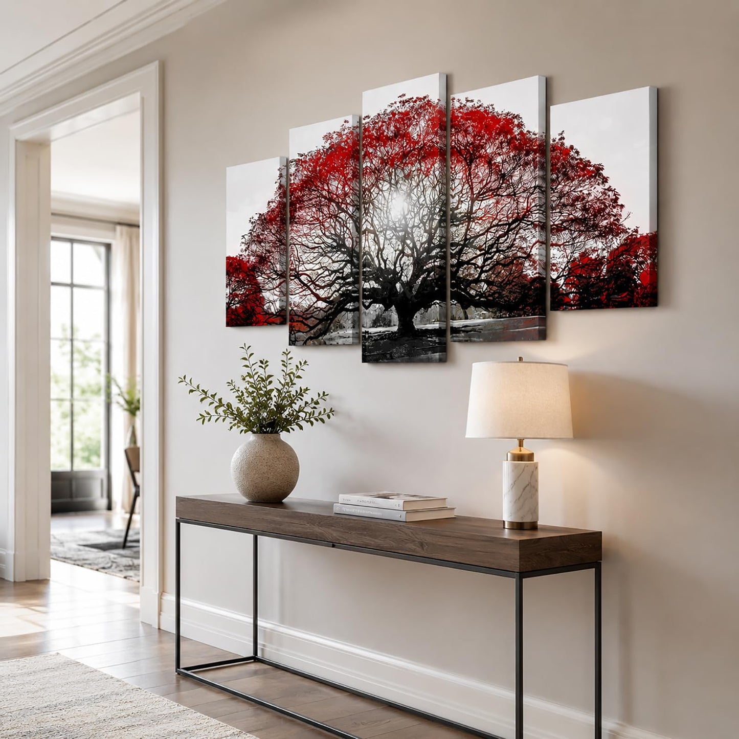 OuElegent Black and Red Tree Canvas Wall Art Sunset Landscape Painting Pictures Large Tree of Life Prints Artwork for Living Room Office Decor Ready to Hang