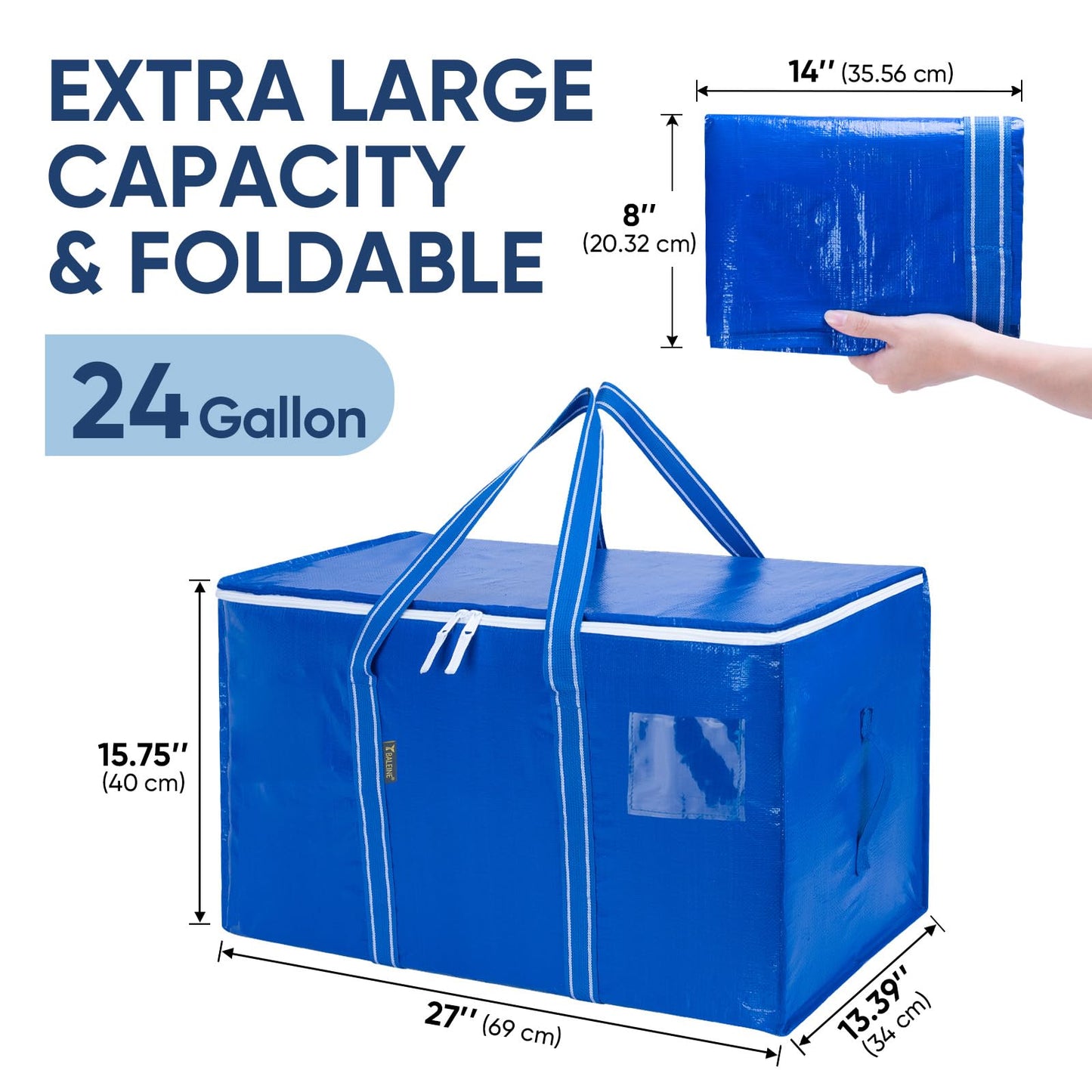 BALEINE 4-Pack Oversized Moving Bags with Reinforced Handles, Heavy-Duty Storage Tote for Clothes, Moving Supplies (Royal Blue, 4-Pack)