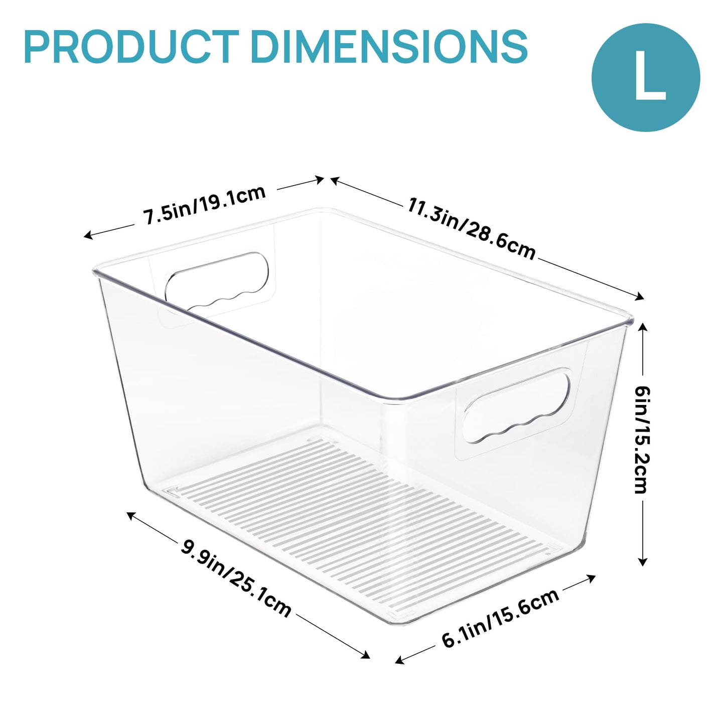 Vtopmart Clear Plastic Storage Bins, 6 PCS Pantry Organizer Bins with Handle for Refrigerator, Fridge, Cabinet, Kitchen, Countertops, Cupboard, Freezer Organization and Storage, Large