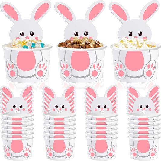 Suclain 24 Pack Easter Bunny Snack Cups 8 oz Easter Party Paper Treat Bowls Disposable Bunny Dessert Cups Small Holiday Kids Party Cups for Party Favors Decorations Supplies