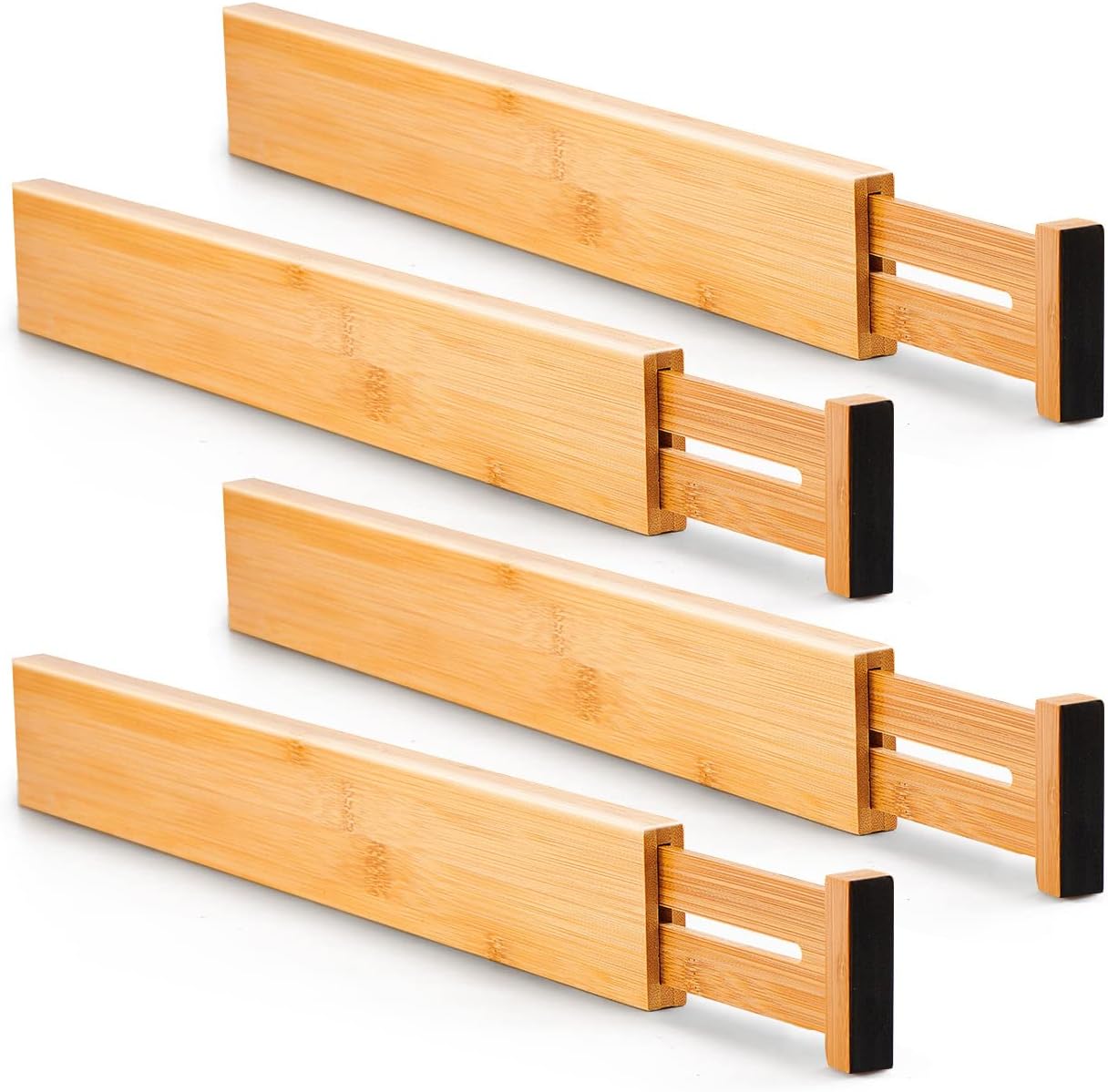 Utoplike Bamboo Drawer Dividers - Adjustable & Expandable Organizers for Kitchen, Dresser, Bathroom | 4 Pcs Set