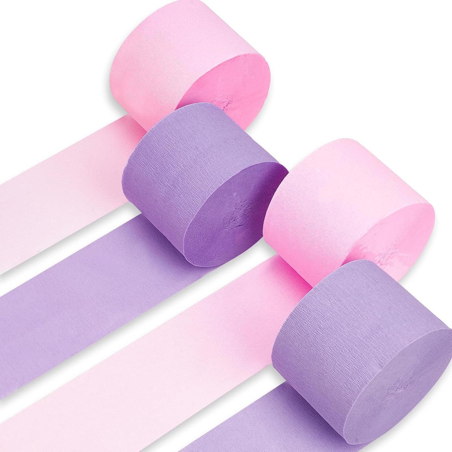 PartyWoo Crepe Paper Streamers - Light Pastel Pink & Purple | 4pcs 328ft for Birthday & Baby Shower Decor
