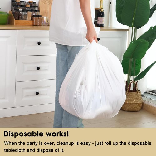 Fixwal Disposable White Plastic Tablecloth - Waterproof Rectangle 70 x 120 Inch | 8-Pack for Parties & Events
