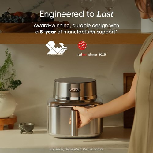Cosori Smart Air Fryer - 6.5 Qt Stainless Steel with PFAS-Free Ceramic Coating | Max 450°F, Versatile Cooking