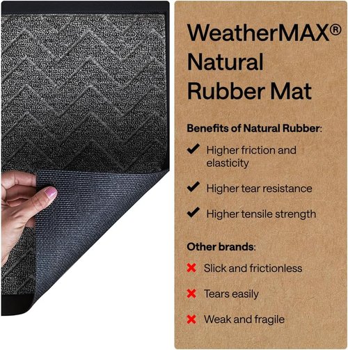 GORILLA GRIP Waterproof All-Season WeatherMAX Doormat - Durable Natural Rubber, 72x24, Easy Clean Indoor/Outdoor Mat