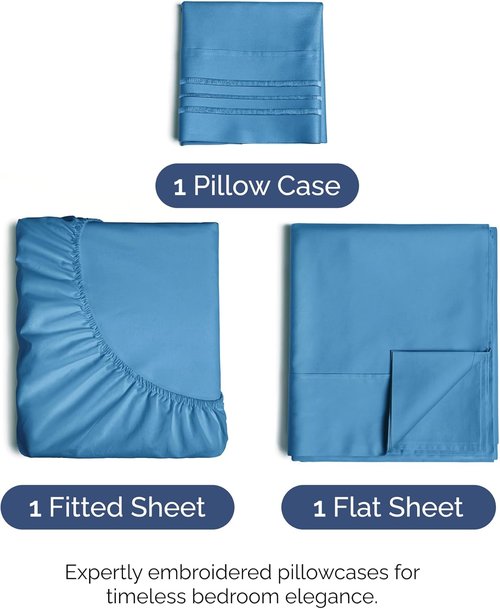 Comfy Twin Size 3-Piece Sheet Set by [Brand Name] - Breathable Cooling Bed Sheets | Luxury Denim Blue Bedding with Deep Pockets
