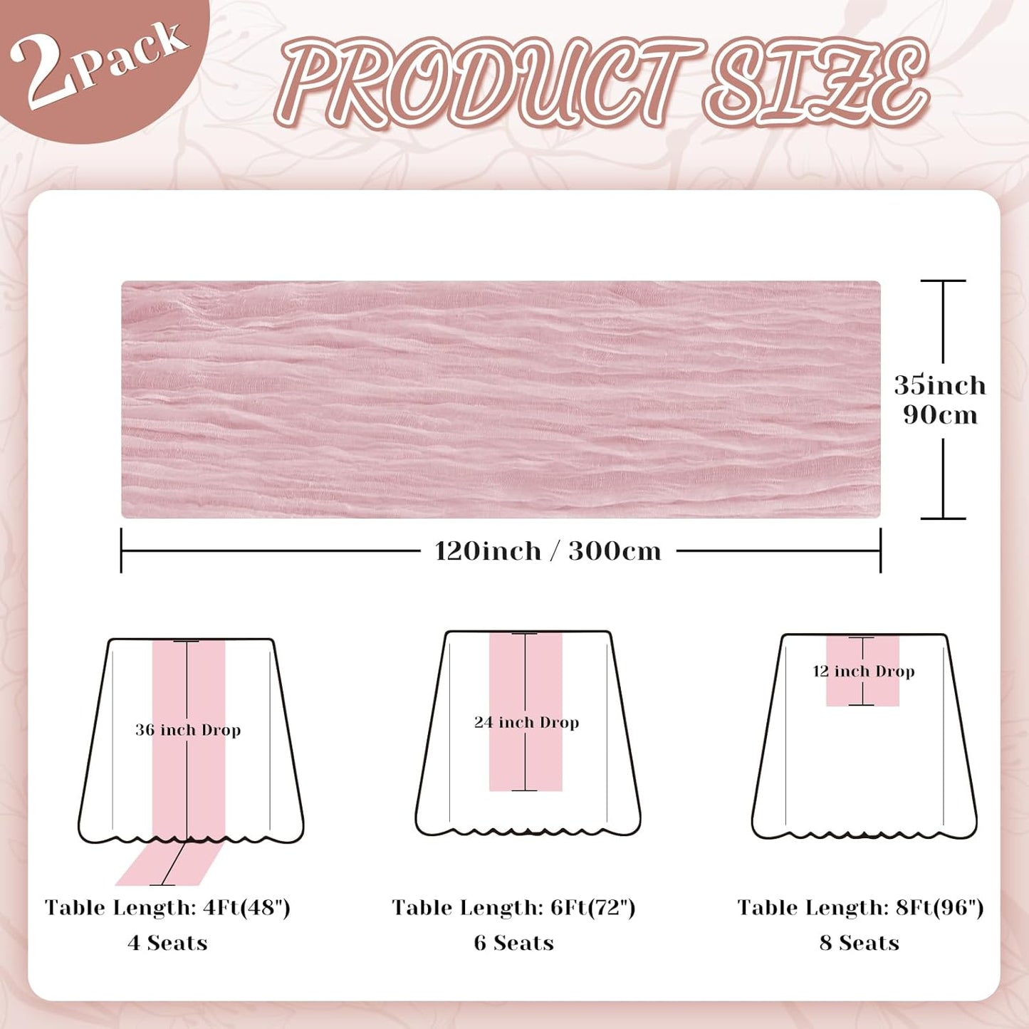 Skiennix 2 Pack Pink Cheesecloth Table Runners - 10Ft Boho Gauze for Weddings & Events | 120 Inches Long