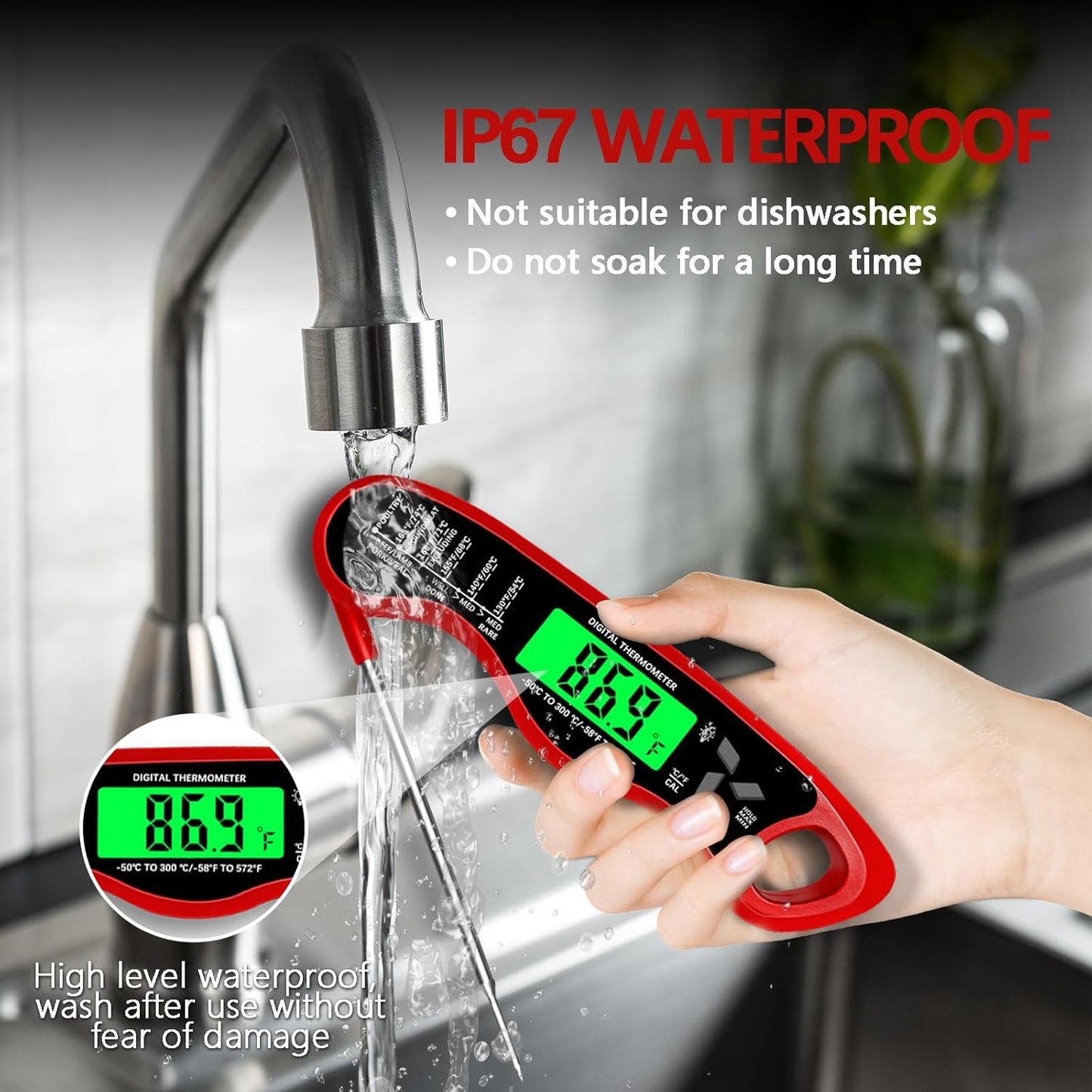 Meat Thermometer - Skiennix Digital IP67 Waterproof Cooking Thermometer with Backlight & Calibration
