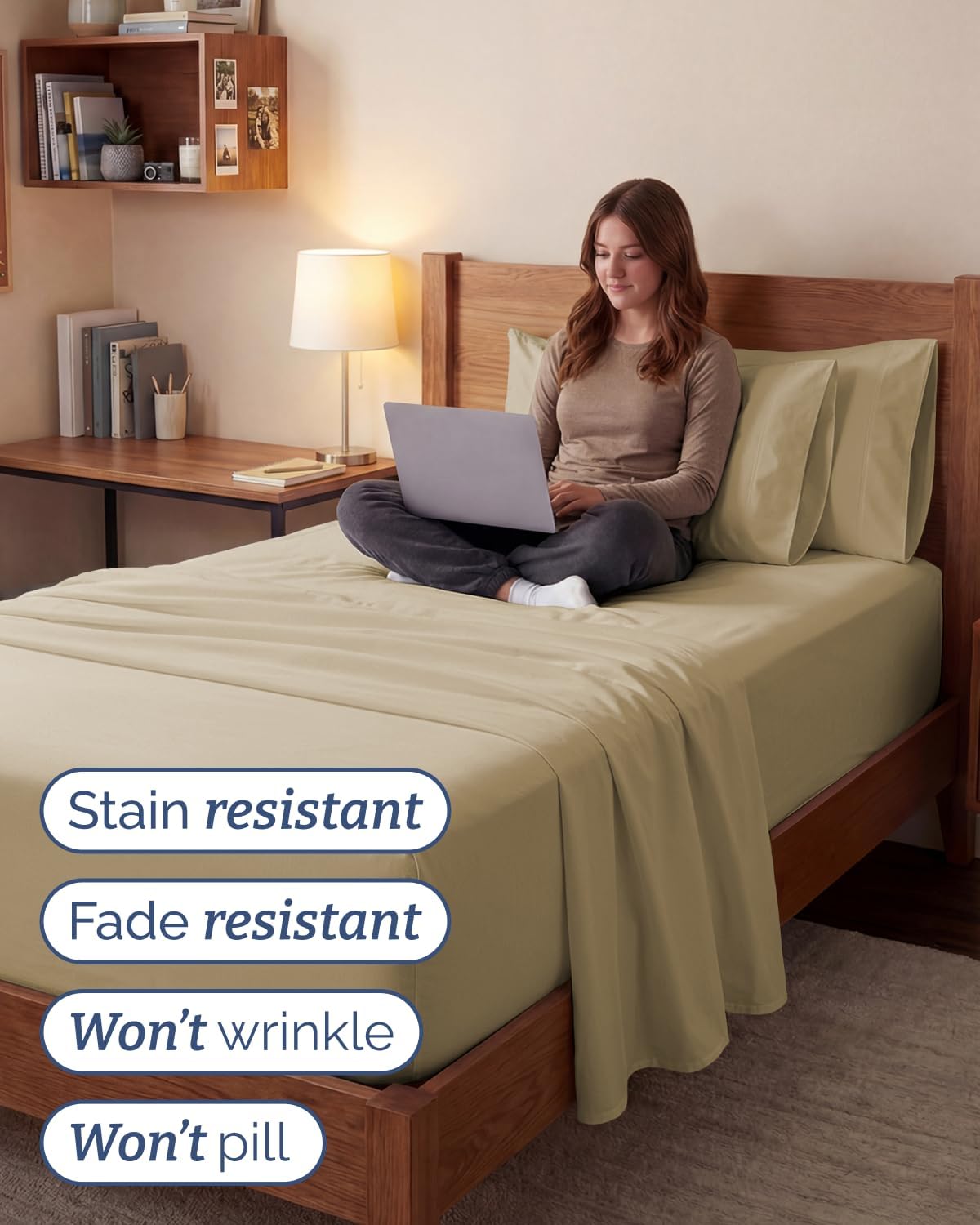 Skiennix Extra Deep Twin XL Sheet Set | 4-Piece Breathable Cooling Bedding - Soft, Wrinkle-Free, Beige