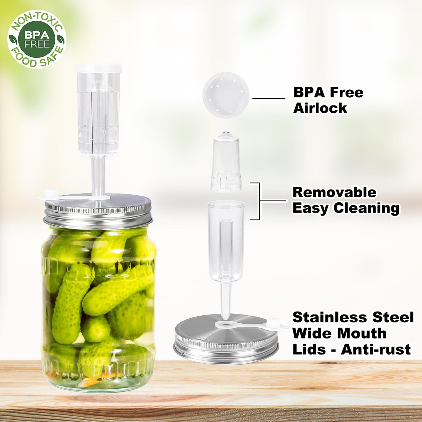 JOBVERT Fermentation Kit - 2 Upgraded Lids and 2 Glass Weights for 86MM Wide Mouth Mason Jars, Making and Storing Sauerkraut (Jars Not Included)