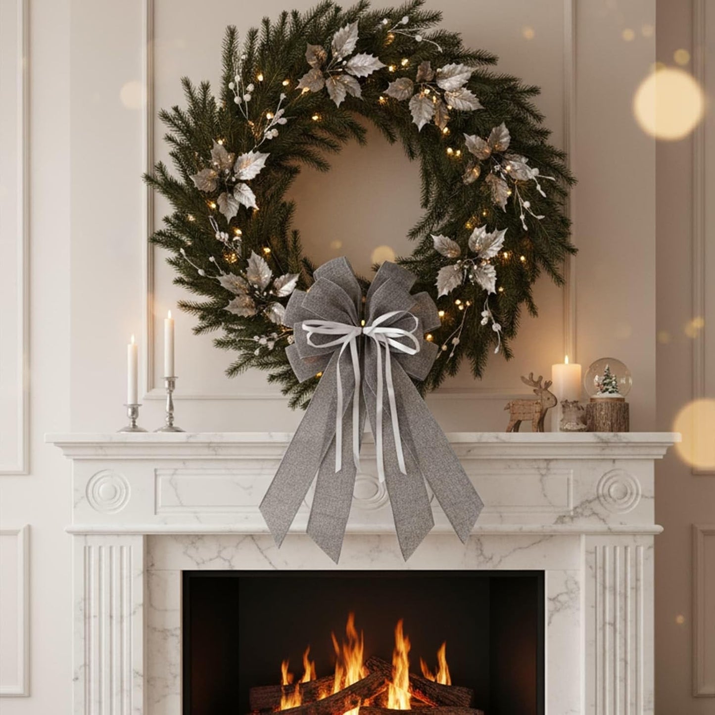 YKW Large Gray Burlap Bow - 20x11 Inch Modern Farmhouse Wreath Decor | Versatile Indoor/Outdoor Holiday Accent