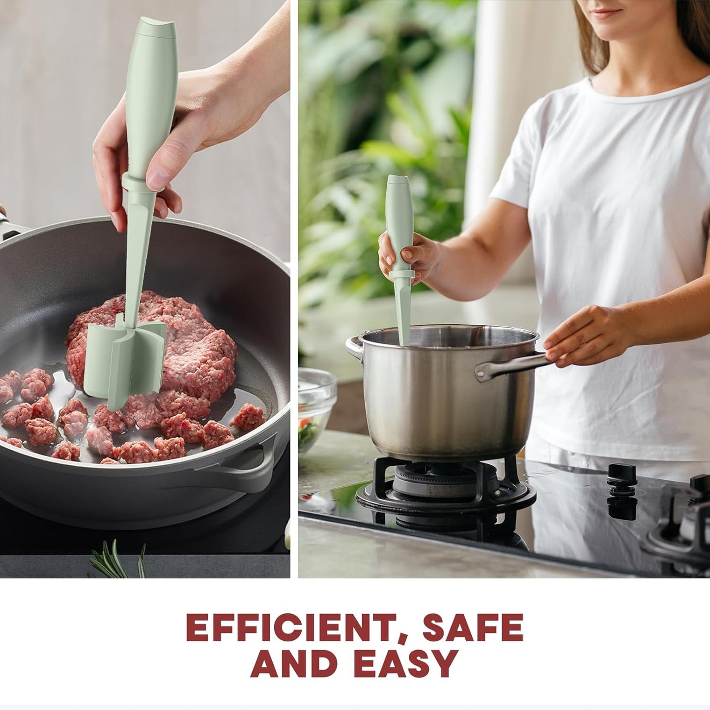 Skiennix Meat Chopper - Premium Heat Resistant Hamburger Grinder | Green Nylon Smasher for Ground Beef
