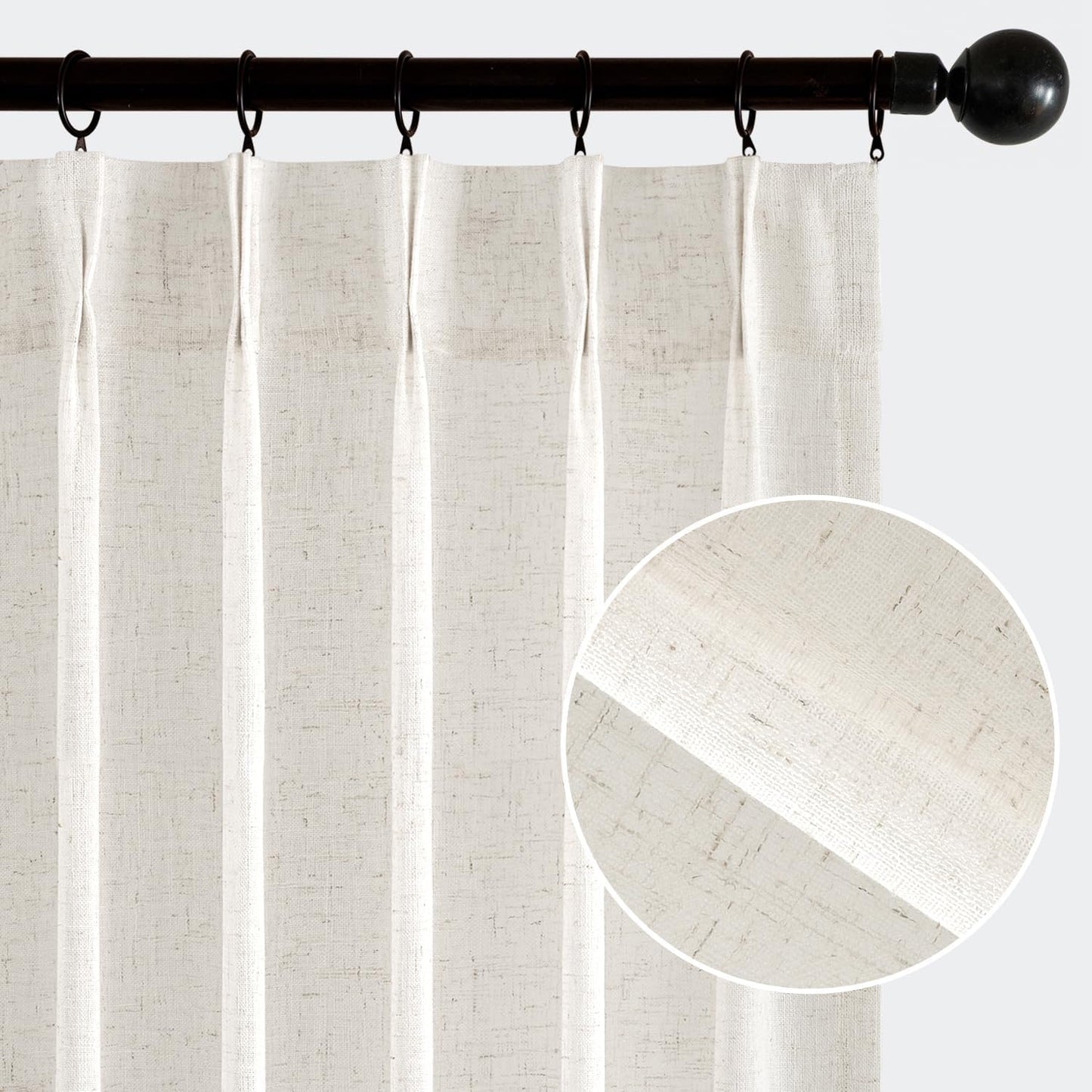 MIULEE 96-Inch Long Pinch Pleated Natural Linen Curtains - Semi-Sheer Drapes for Bedroom & Living Room