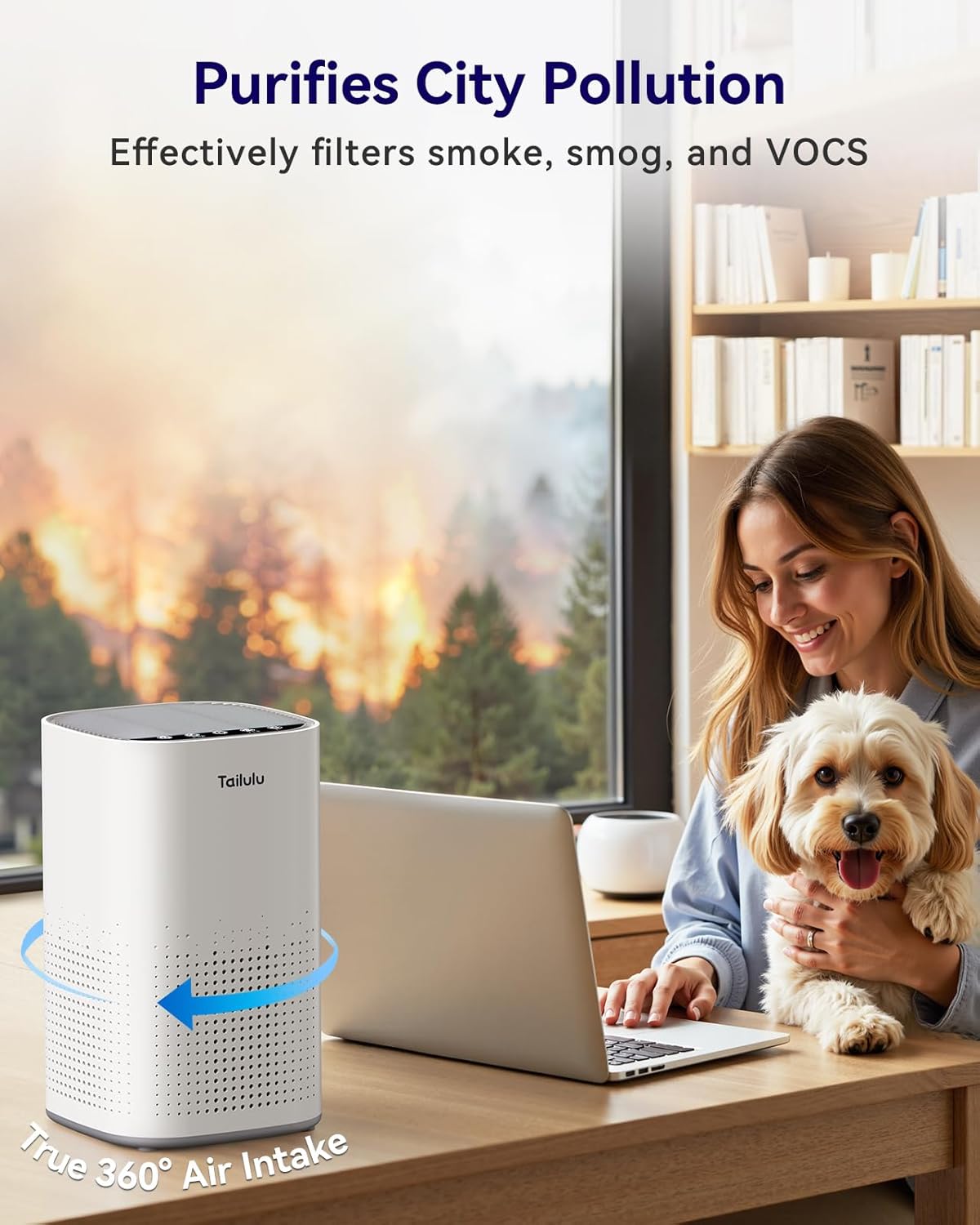 Tailulu H13 True HEPA Air Purifier - Quiet 15dB for Large Rooms up to 1500ft² | Ideal for Pets, Dust & Odors