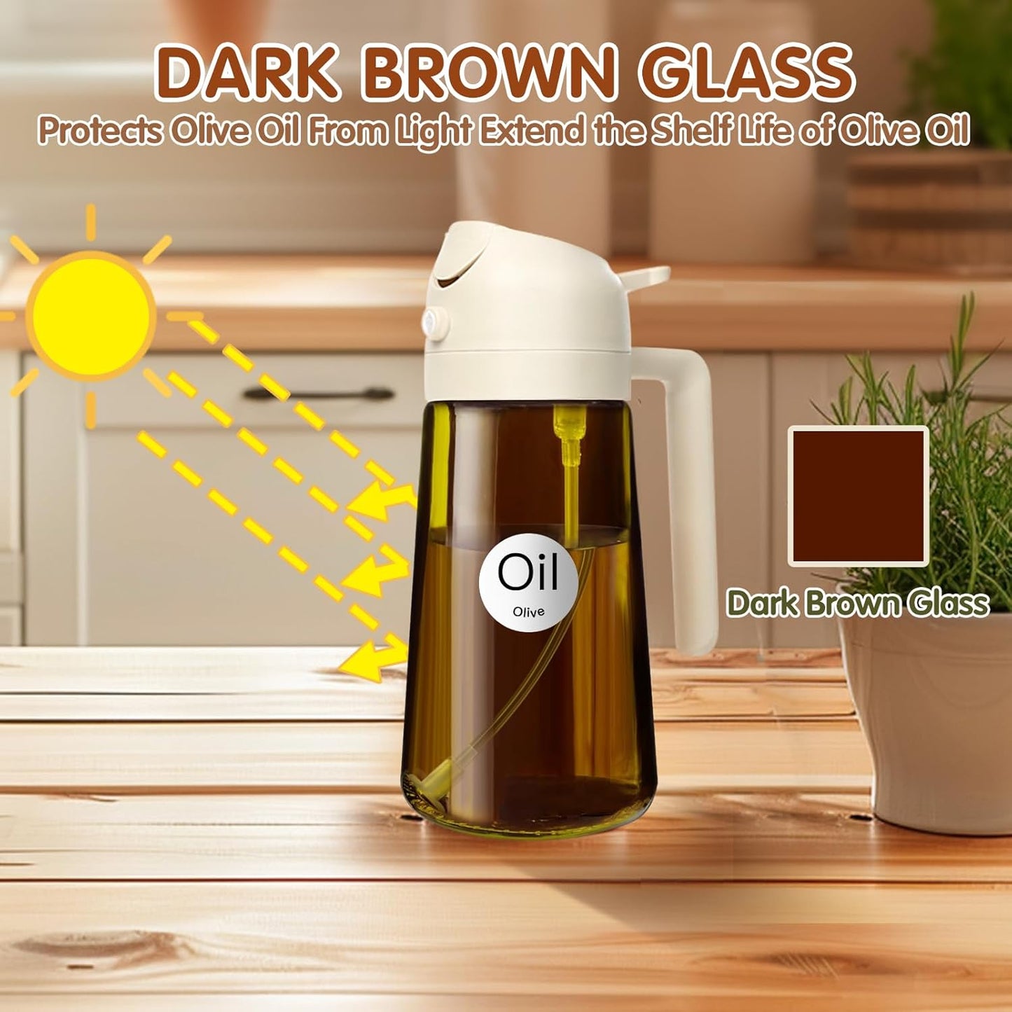 YARRAMATE Light Blocking Oil Sprayer - 16oz Food-Grade Olive Oil Dispenser Bottle | Premium Dark Amber Glass for Cooking