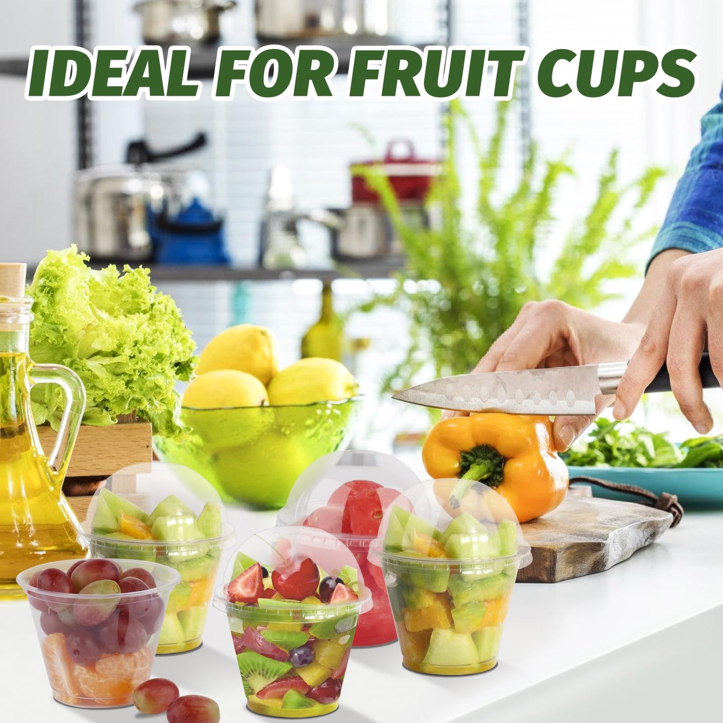 GGOLDMER 150 Pack 9 oz Clear Plastic Cups with Lids No Hole, Dessert Cups Disposable Cups with Lids for Ice Cream, Fruit, Pudding, Cake, Cold Drinks, Smoothie and Snacks, PET