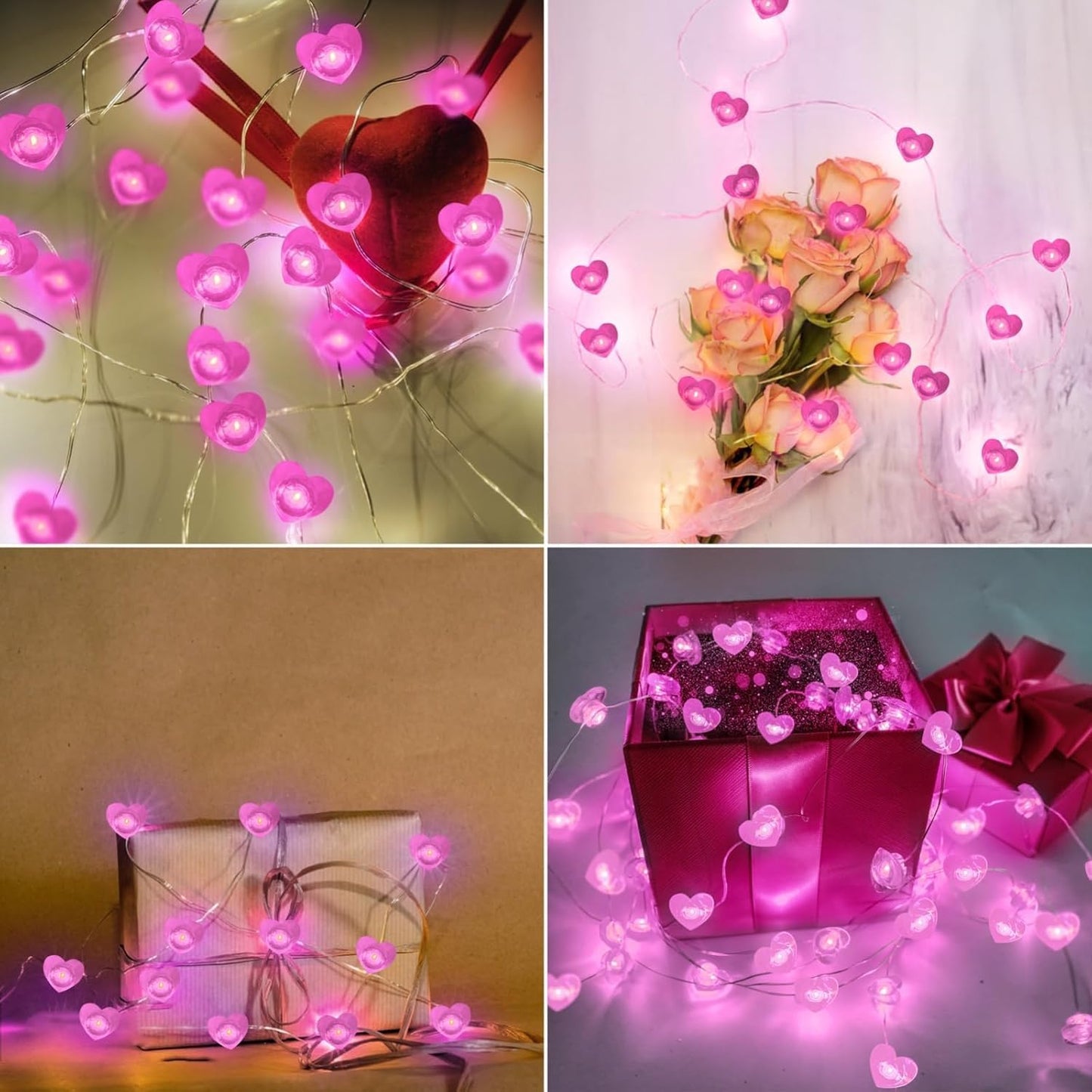 Skiennix 10FT Pink Heart Fairy Lights - Battery Operated LED String Lights with Timer for Indoor/Outdoor Decor