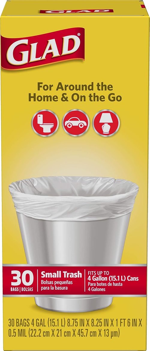Glad Trash Bags | Small 4 Gallon White Garbage Bags - 30 Count for Easy Cleanup