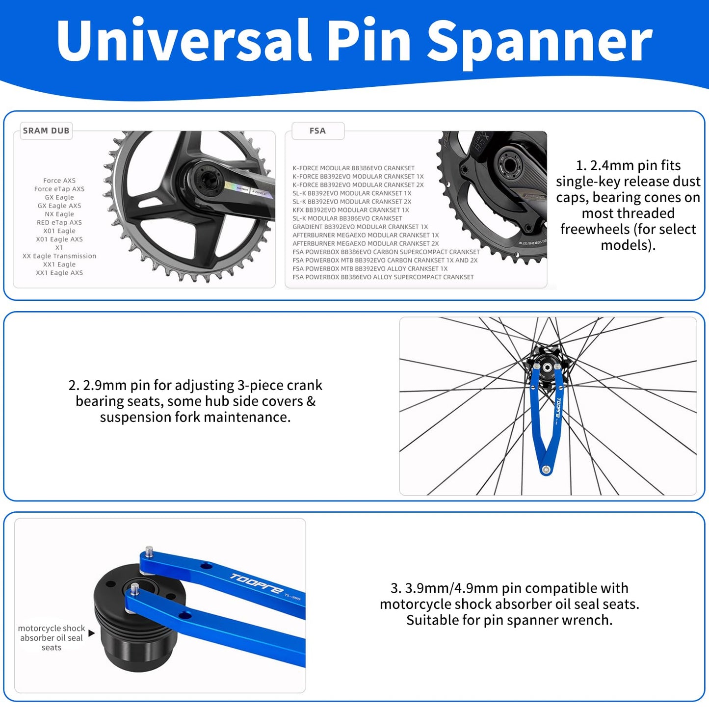 Slynxr Pin Spanner for Bike Crank Arm Caps - Universal Pin Spanner Wrench, Fits Shimano, Campagnolo, FSA Mountain & Road Bikes