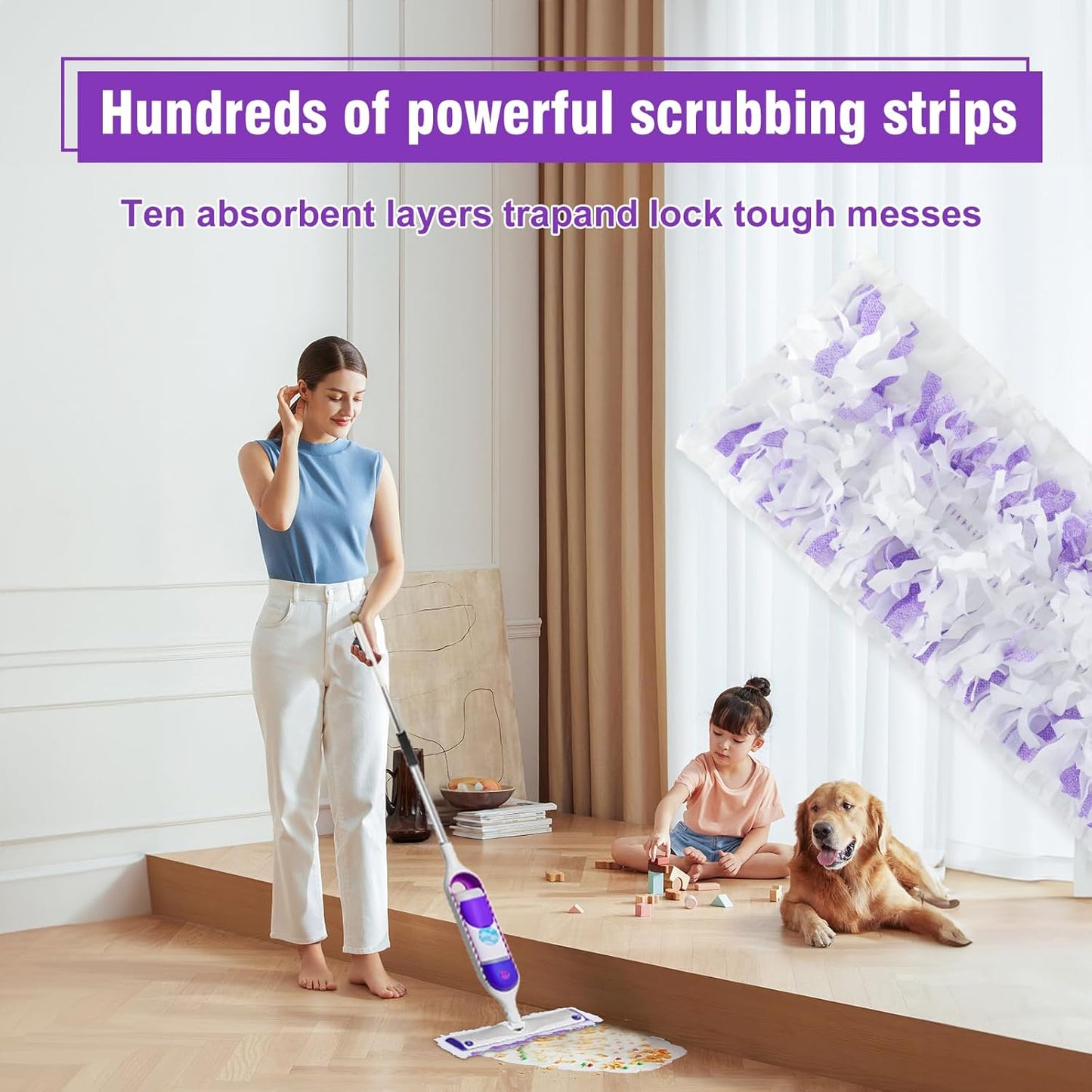 Swiffer PowerMop Refills - 24 Pack Unscented Thickened Mopping Pads for Multi-Surface & Wood Floors