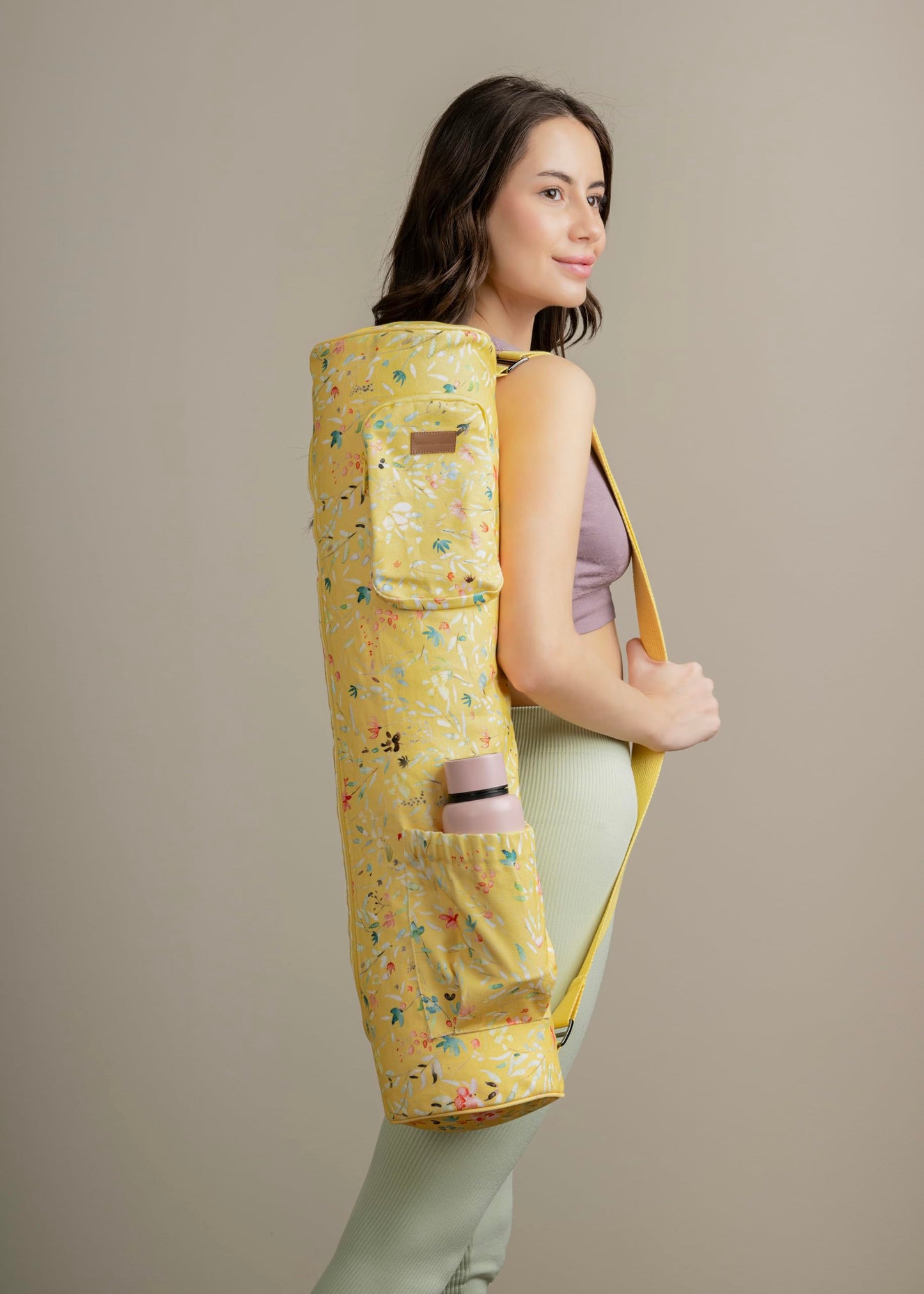 Maison d' Hermine Yoga Mat bag Cylindrical bag for Woman & Men yoga mat Bag & Adjustable shoulder straps Yoga Mat Carrier Bag with Water Bottle Pocket Mothers Day Gifts - Colmar - Yellow