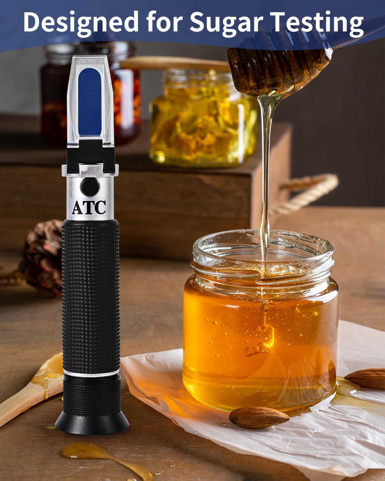 Brix Refractometer 0-90%, Brix Meter Refractometer with ATC, Accurate Refractometer Sugar Maple Syrup, Refractometer Brix for Measuring Sugar Content in Fruit, Honey, Maple Syrup & Other Sugary Drink
