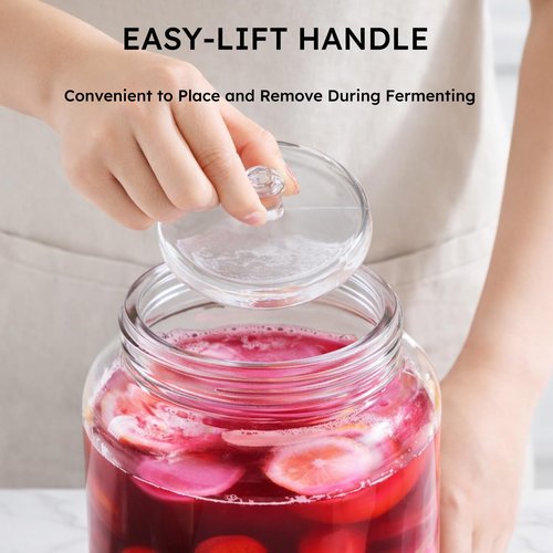 Jillmo 1 Gallon Fermentation Weights, Glass Pickle Weights for Wide Mouth Gallon Jars, Heavy Fermenting Weights with Easy-Lift Handle, Keep Vegetables Below Brine for Pickles, Kimchi, Sauerkraut