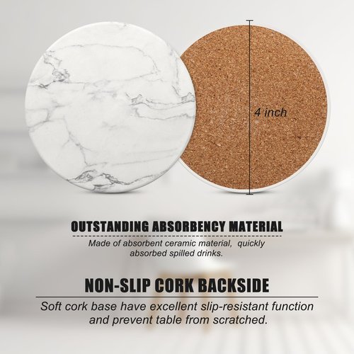 AEE FIRSONE Ceramic Coaster Set of 8, 4 Inch Drink Coasters with Holder, Absorbent Drink Coasters for Dining Table, Round Coasters Set for Drinks, Cup Coaster for Home Decor, Housewarming Gift
