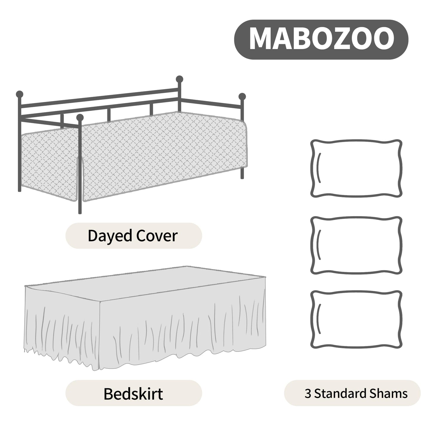 MABOZOO Daybed Covers Sets with Bedskirt for Twin Bed,5 Piece All Season Twin Size Cozy Double Sided-Quilting,Daybed Comforter Bedspread with Shames 75"x39"