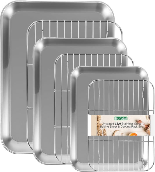 Skiennix 18/0 Stainless Steel Baking Sheet Set - Oven-Safe, Non-Toxic, Rust Resistant | 6-Piece Heavy-Duty Cookie Sheets