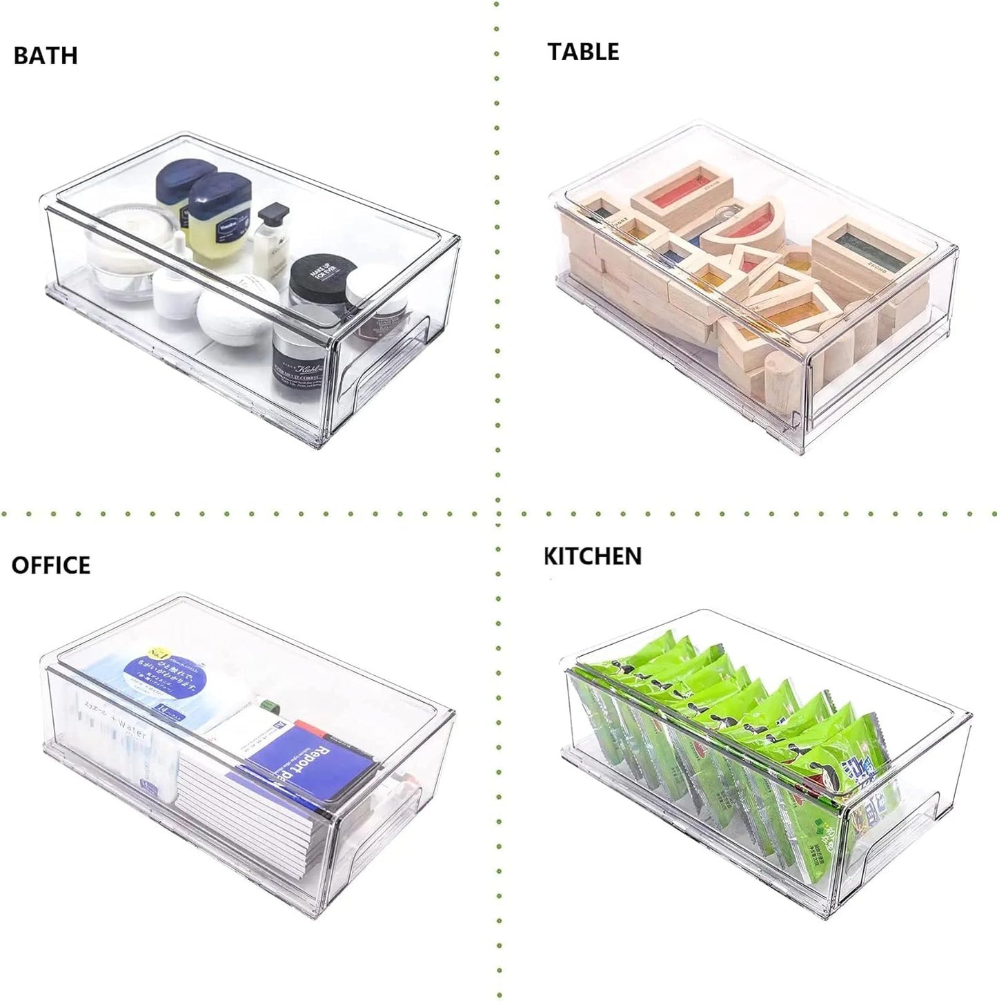 Mano Clear Fridge Drawer Organizers - Stackable Plastic Storage Bins for Kitchen & Pantry (2-Pack, Large)