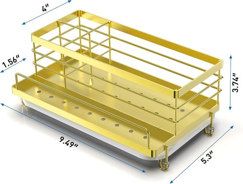 Cisily Kitchen Sink Caddy - Gold Stain-Resistant Tray with 4 Storage Spaces | 5.3" Wide, 9.49" Long