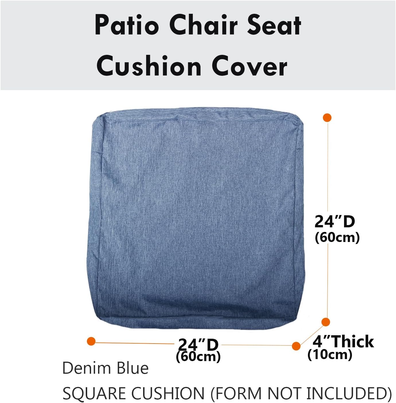 Skiennix Patio Seat Cushion Covers - Waterproof Washable Slipcovers for Outdoor Furniture | Denim Blue, 24" x 24" x 4" (4 Covers)