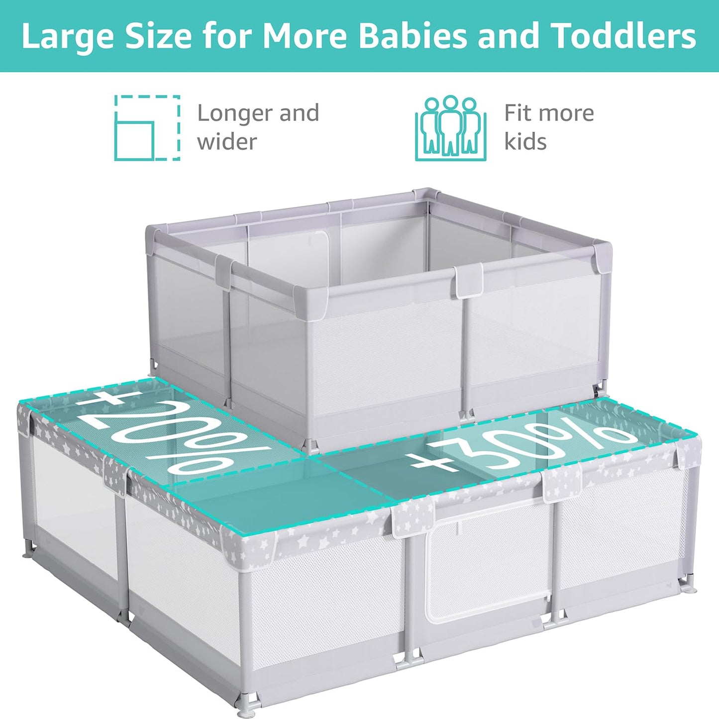 Large Baby Playpen by [Brand Name] - 70x59in Giant Indoor Play Yard for Babies 6-12 Months | Grey