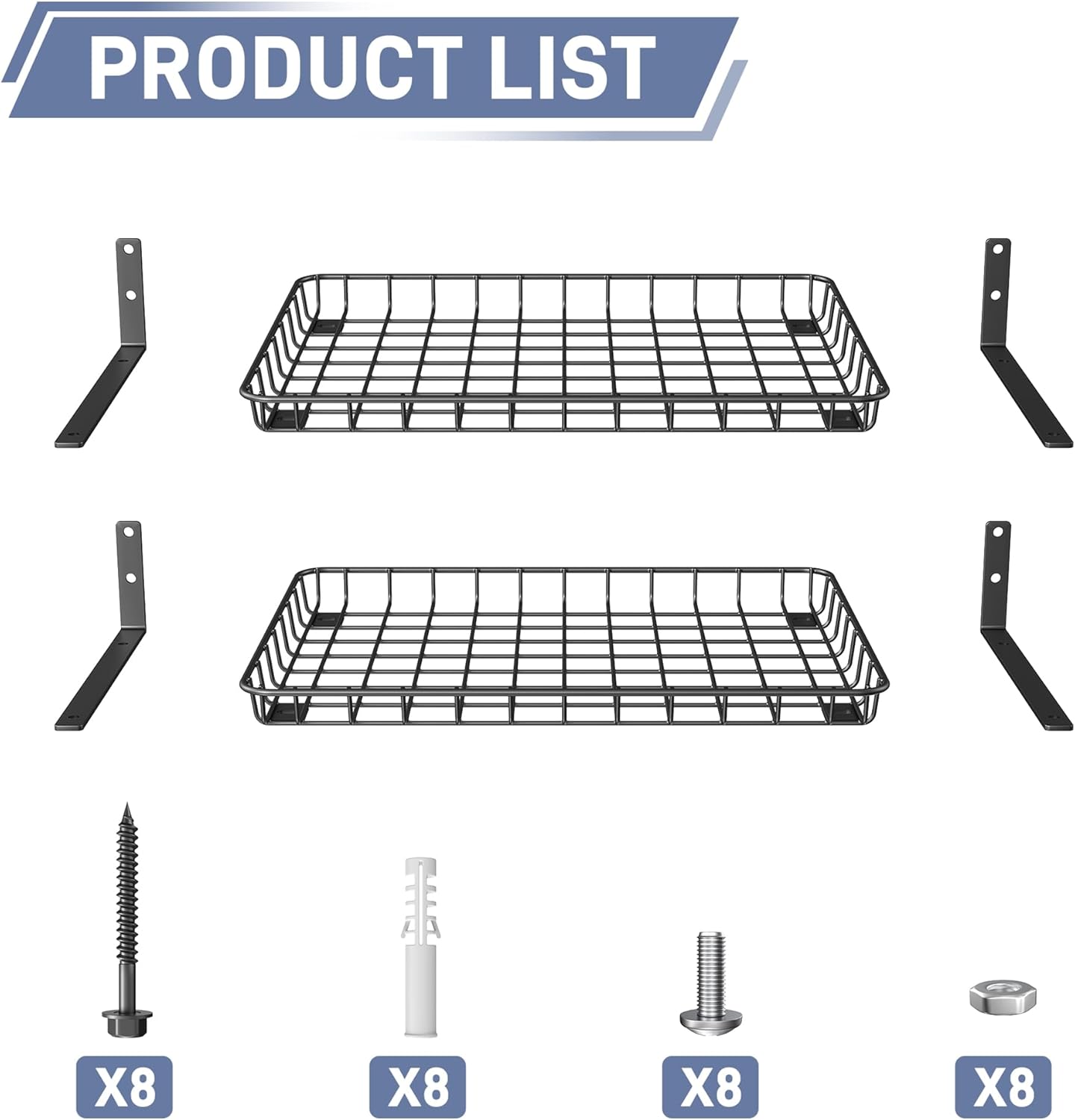 WALMANN Wall-Mounted Garage Shelves - Heavy Duty Storage Solution | 12x18 Inch, Holds Up to 60 lbs (Pack of 2, Black)