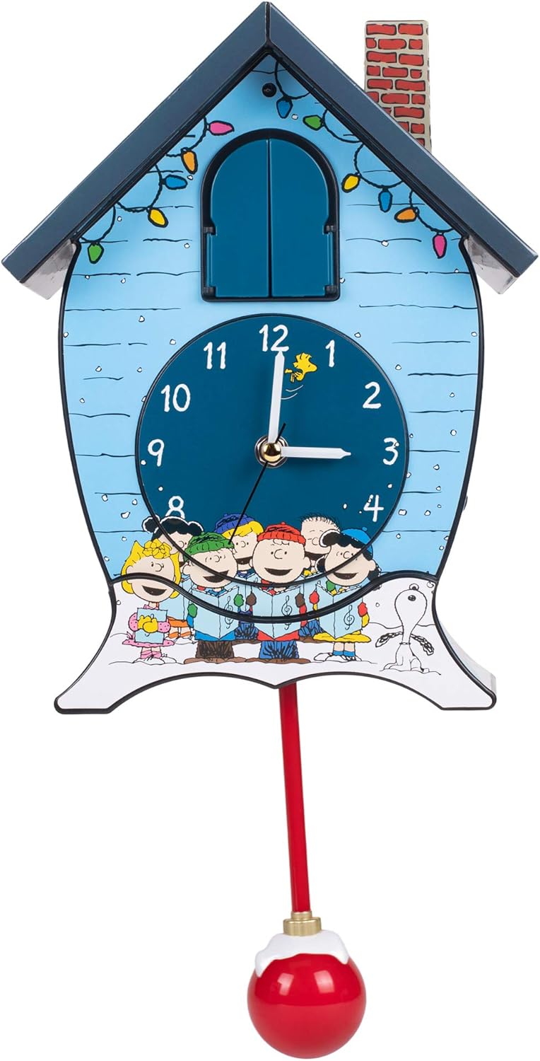 Mark Feldstein Peanuts Gang Holiday Cuckoo Clock - Icy Blue, 17 Inch Decorative Timepiece