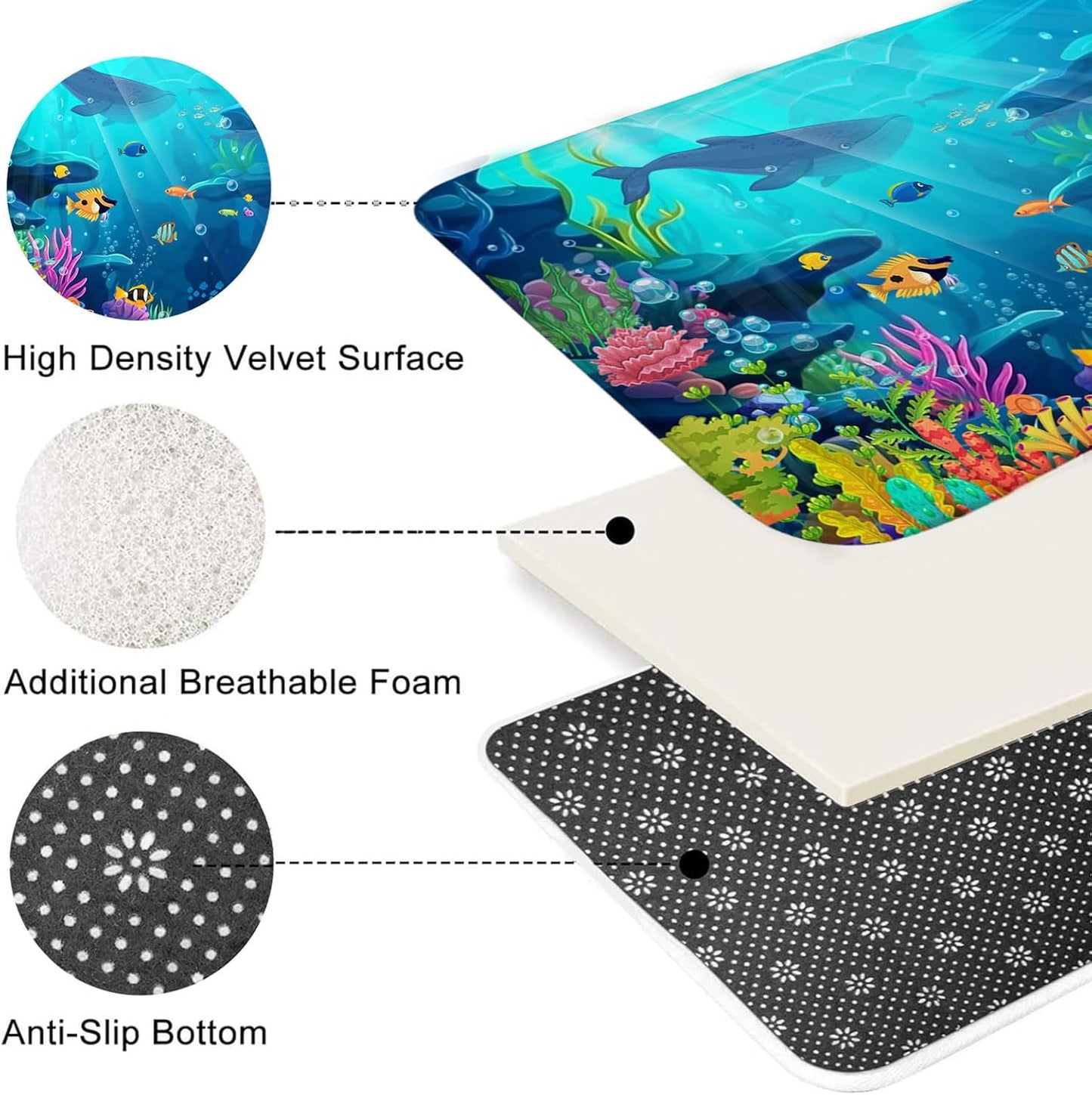 Skiennix Ocean Shower Curtain Set - Tropical Underwater World with Non-Slip Bath Rugs | 4-Piece Kids Bathroom Decor