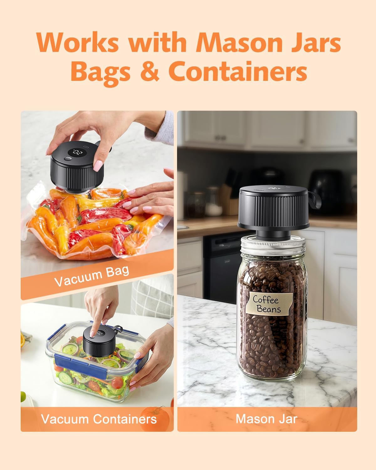 Skiennix Electric Mason Jar Vacuum Sealer - Upgraded Handheld Kit for Wide & Regular Mouth Jars | Portable Food Storage Solution