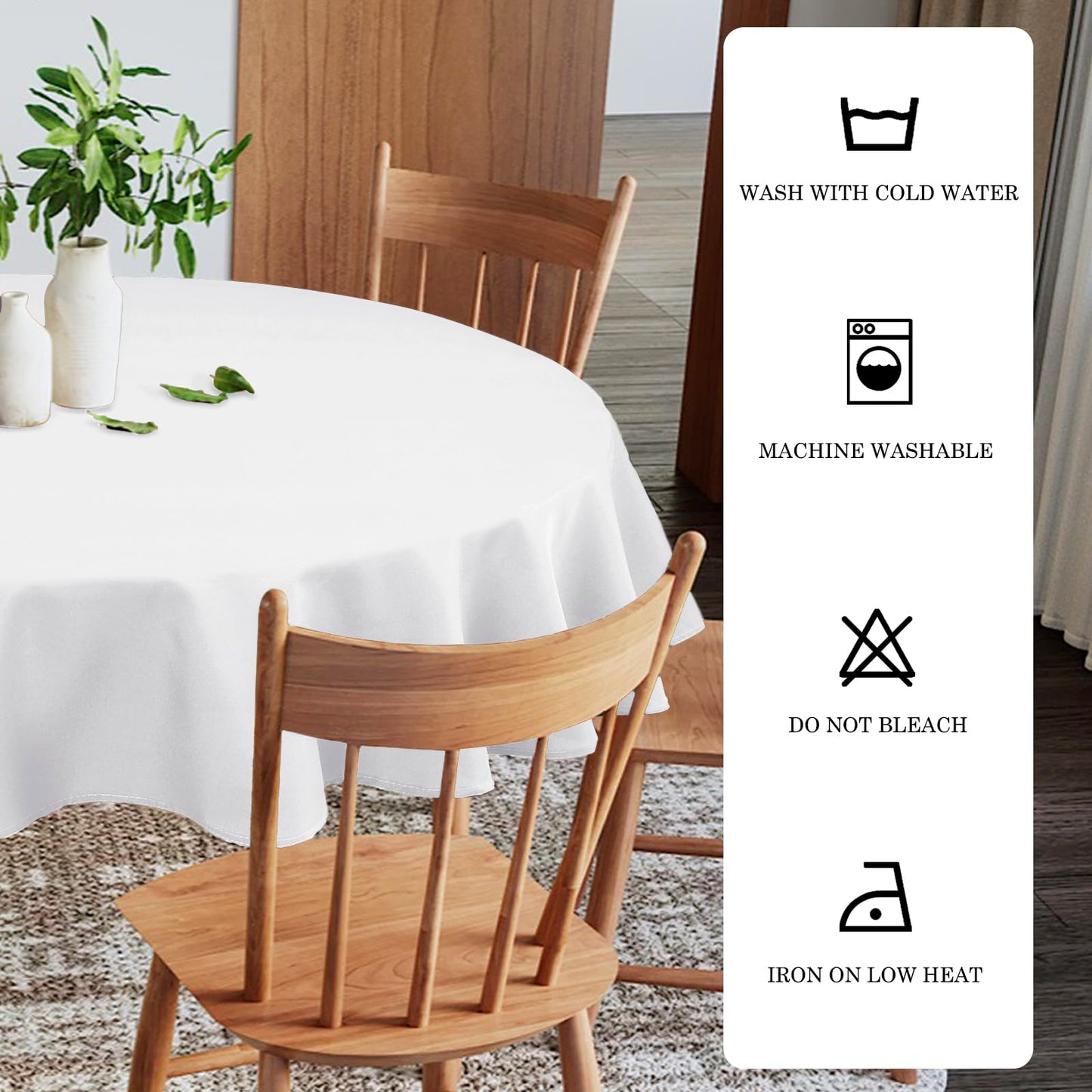 XWZO White Round Tablecloth 60 Inch Polyester Folding Table Cloth, Small Round Table Cover Waterproof Wipe Clean Spillproof for Kitchen Dining Wedding Outdoor Picnic Buffet Party
